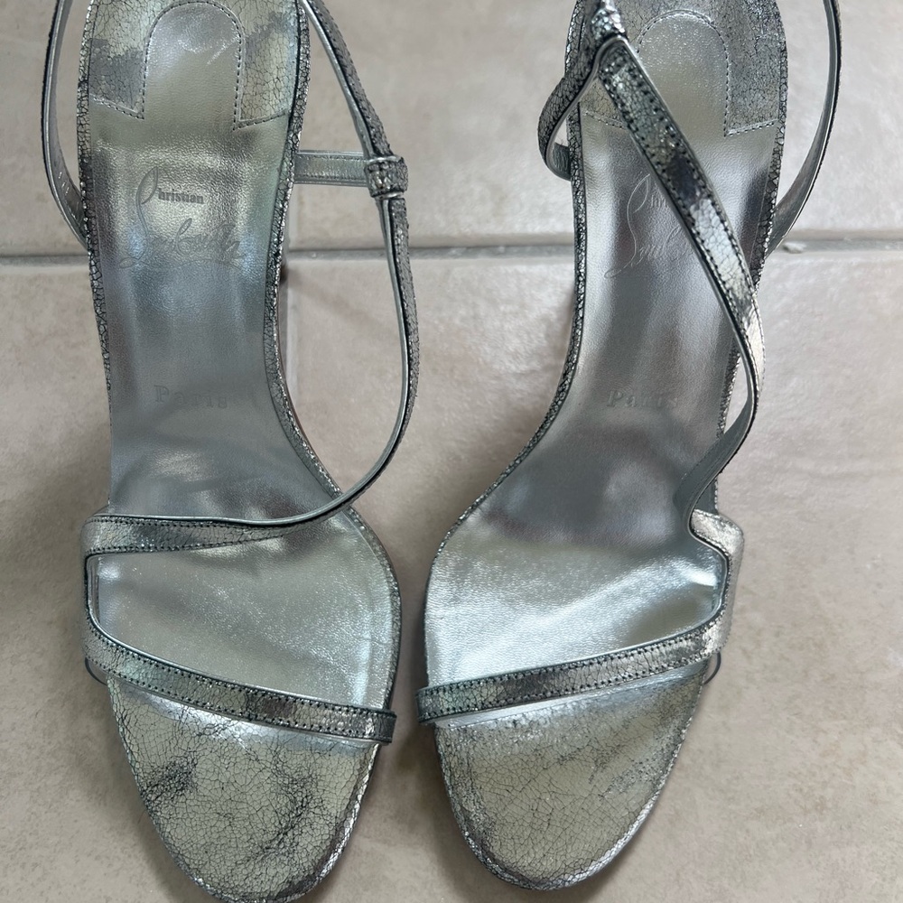 Christian Louboutin Silver Metallic Strappy Heeled Sandals